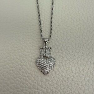 Silver Crown Heart Pendant Necklace